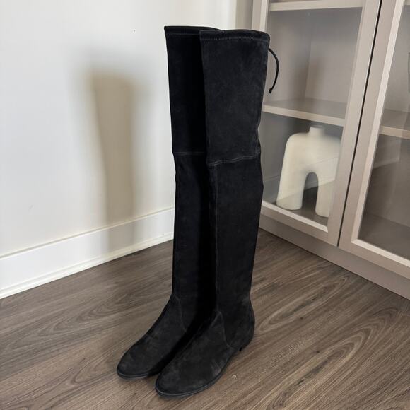 Stuart Weitzman Lowland Black Suede Over The Knee Boots 8.5 NEW Leather Heeled - Picture 2 of 7